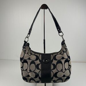 Coach Black and Cream Signature Shoulder Bag